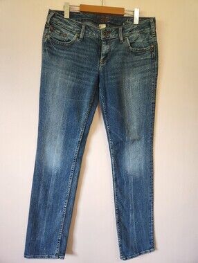 Silver Jeans Co. Aiko Slim Medium Wash Embroidered Denim Jeans Size 32
